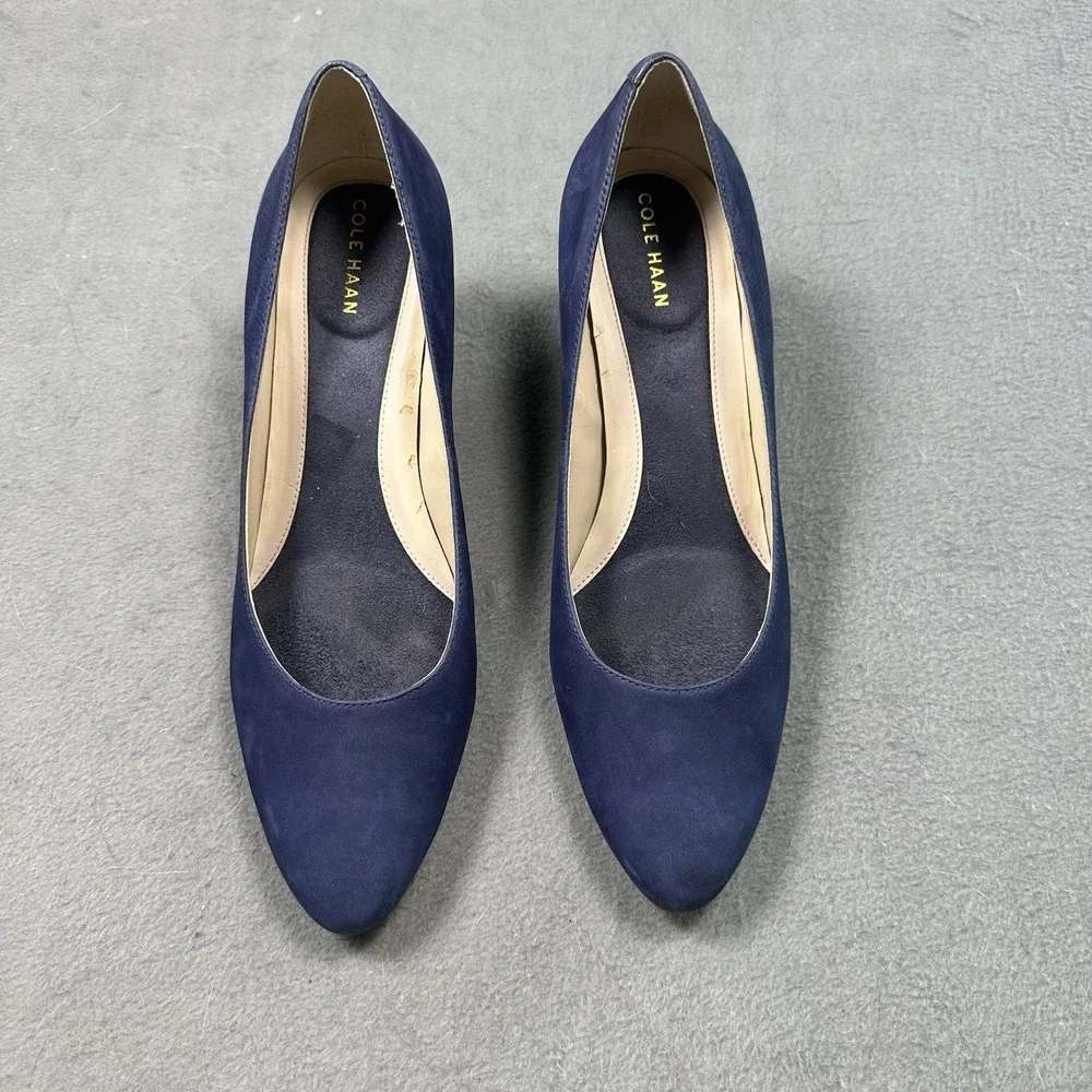 Cole Haan Go-To Wedge Pump Marine Blue Nubuck Suede Heels Women's 8.5 B W16099